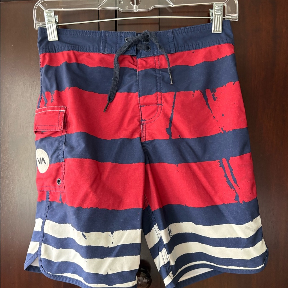 Boys RVCA Red and Blue Board Shorts Nautical Style